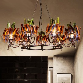 9 Light Feather Retro Steel Chandelier