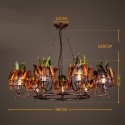 9 Light Feather Retro Steel Chandelier