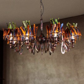 8 Light Feather Retro Steel Chandelier