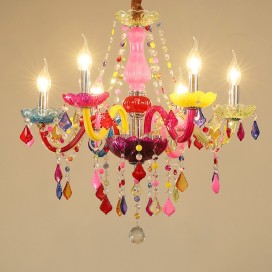 6 Light Multi Colours Kids Room Candle Style Crystal Chandelier