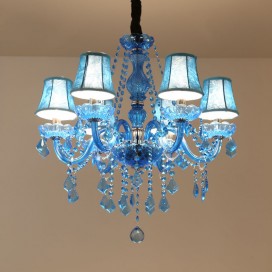 6 Light Mediterranean Style Blue Candle Style Crystal Chandelier