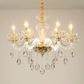 6 Light Gold Clear Candle Style Crystal Chandelier