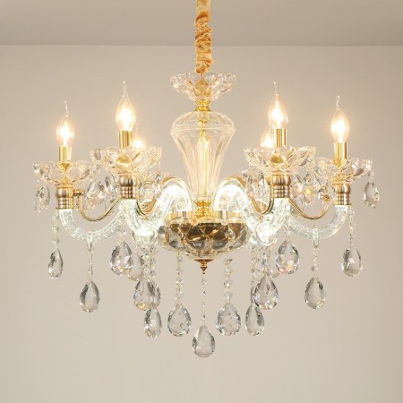 6 Light Gold Clear Candle Style Crystal Chandelier