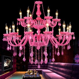 18 Light (12+6) 2 Tiers Pink Kids Room Candle Style Crystal Chandelier