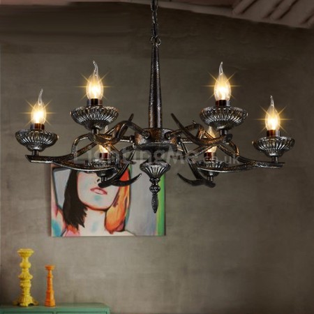 6 Light Industrial Style Steel Chandelier