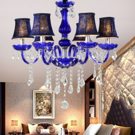 6 Light Blue Mediterranean Style Candle Style Crystal Chandelier