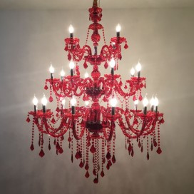 24 Light (12+8+4) 3 Tiers Red Candle Style Crystal Chandelier