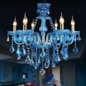 6 Light Blue Mediterranean Style Candle Style Crystal Chandelier