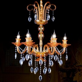 6 Light Golden Yellow Candle Style Crystal Chandelier