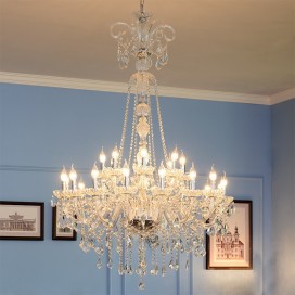 24 Light (16+8) 2 Tiers Clear Candle Style Crystal Chandelier