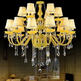 18 Light (12+6) 2 Tiers Yellow Candle Style Crystal Chandelier