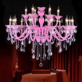18 Light (12+6) 2 Tiers Pink Kids Room Candle Style Crystal Chandelier