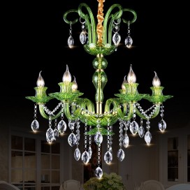 6 Light Green Candle Style Crystal Chandelier