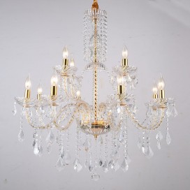 12 Light (8+4) 2 Tiers Gold Candle Style Crystal Chandelier