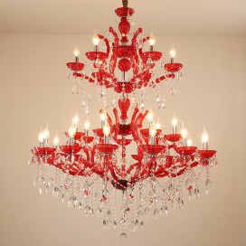 27 Light (14+7+6) 3 Tiers Red Candle Style Crystal Chandelier