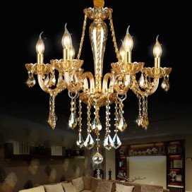 6 Light Amber Candle Style Crystal Chandelier