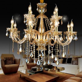 12 Light (8+4) 2 Tiers Amber Candle Style Crystal Chandelier