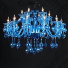 18 Light (12+6) 2 Tiers Blue Candle Style Crystal Chandelier