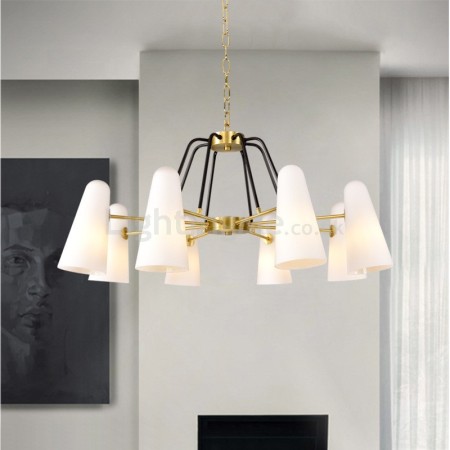 8 Light Retro Rustic Luxury Brass Chandelier with Glass Shade