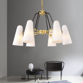 6 Light Retro Rustic Luxury Brass Chandelier with Glass Shade