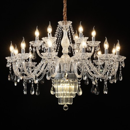 18 Light (12+6) 2 Tiers Silver Candle Style Crystal Chandelier