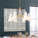 6 Light Retro Rustic Luxury Brass Chandelier with Glass Shade