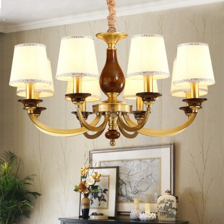 8 Light Retro Rustic Luxury Brass Chandelier with Glass Shade