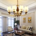 8 Light Retro Rustic Luxury Brass Chandelier with Glass Shade