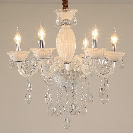 6 Light White Candle Style Crystal Chandelier