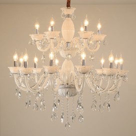 18 Light (12+6) 2 Tiers White Candle Style Crystal Chandelier