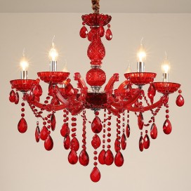 6 Light Red Candle Style Crystal Chandelier