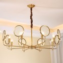 8 Light Retro Rustic Luxury Brass Chandelier with Glass Shade