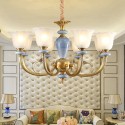 8 Light Retro Rustic Luxury Brass Chandelier with Glass Shade