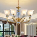 8 Light Retro Rustic Luxury Brass Chandelier with Glass Shade