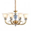 8 Light Retro Rustic Luxury Brass Chandelier with Glass Shade