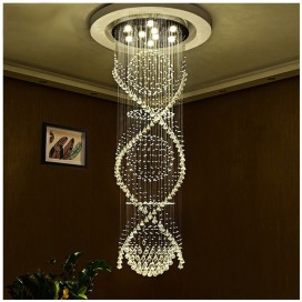 9 Light Double Spiral Three Sphere Modern K9 Crystal Sparkle Luxury Rain Drop Chandelier
