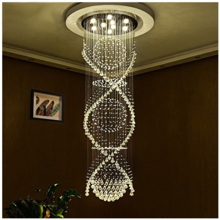 9 Light Double Spiral Three Sphere Modern K9 Crystal Sparkle Luxury Rain Drop Chandelier