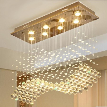 8 Light Wave Modern K9 Crystal Sparkle Luxury Rain Drop Chandelier