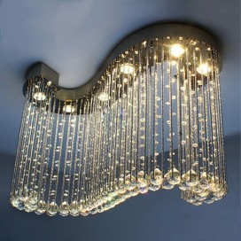 6 Light Wave Modern K9 Crystal Sparkle Luxury Rain Drop Chandelier