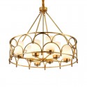 8 Light Retro Rustic Luxury Brass Chandelier with Glass Shade