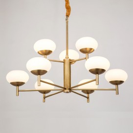 9 Light Retro Rustic Luxury Brass Chandelier with Glass Shade