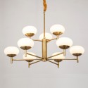 9 Light Retro Rustic Luxury Brass Chandelier with Glass Shade