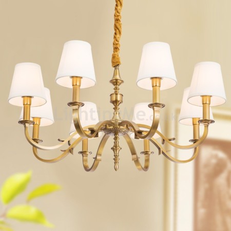 8 Light Retro Rustic Luxury Brass Chandelier with Fabric Shade