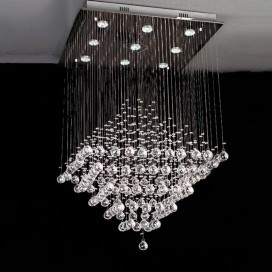 9 Light Square Modern K9 Crystal Sparkle Luxury Rain Drop Chandelier
