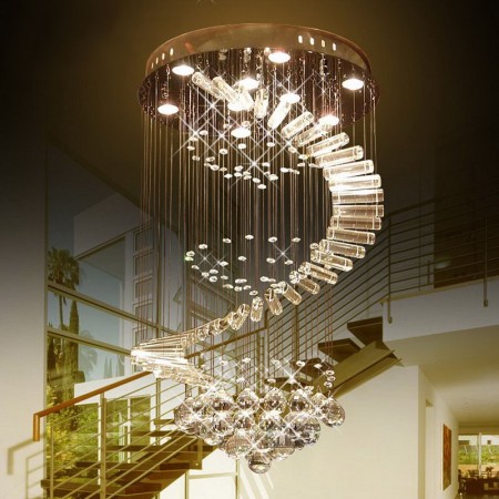 Spiral Round Modern K9 Crystal Sparkle Luxury Rain Drop Chandelier