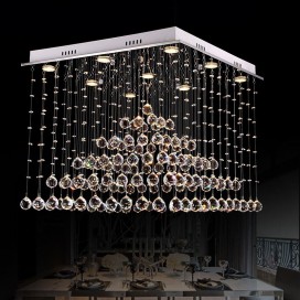 9 Light Square Modern K9 Crystal Sparkle Luxury Rain Drop Chandelier