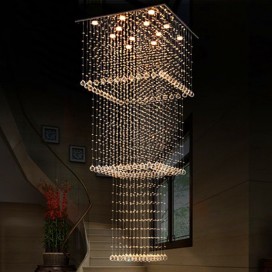 Square 3 Tier Modern K9 Crystal Sparkle Luxury Rain Drop Chandelier