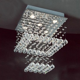 5 Light 2 Tier Square Modern K9 Crystal Sparkle Luxury Rain Drop Chandelier