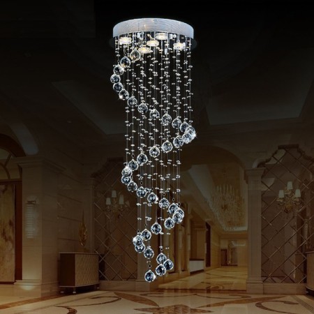 5 Light Spiral Modern K9 Crystal Sparkle Luxury Rain Drop Chandelier