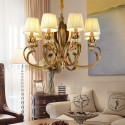 8 Light Retro Rustic Luxury Brass Chandelier with Fabric Shade